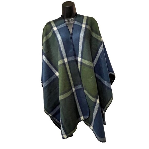 Woolrich womens check plaid blanket stitched  cape - Picture 1 of 8